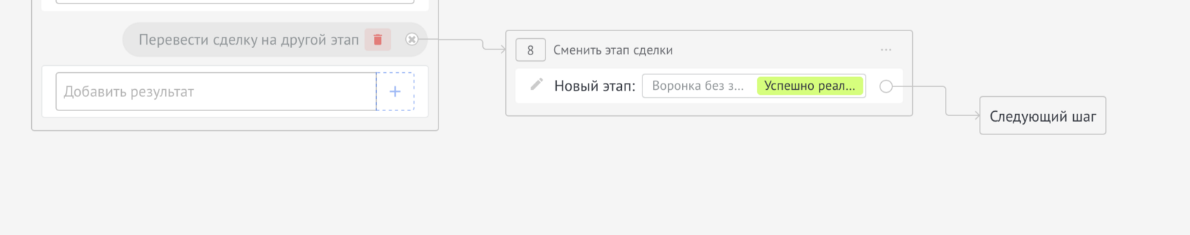 Ветка результатов и действий
